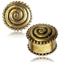 Load image into Gallery viewer, Brass Tunnel Plug Spirale Punkteränder antik golden Messing Expander Schmuck - chicnit.com
