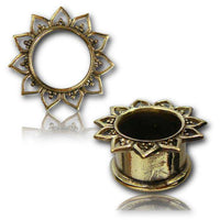 Load image into Gallery viewer, Brass Tunnel antik golden Sonnenblume Punkte nickelfrei Plug Organic Messing Ohrschmuck - chicnit.com
