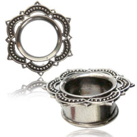 Load image into Gallery viewer, White Brass Tunnel Lotus Blume antik silbern nickelfrei Plug Organic Messing Expander Ohrschmuck - chicnit.com
