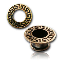 Load image into Gallery viewer, Brass Tunnel griechisch Design gold nickelfrei Plug Organic Messing Expander Ohrschmuck - chicnit.com
