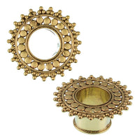 Load image into Gallery viewer, Brass Tunnel Kreise Dreiecke antik gold nickelfrei Plug Organic Messing Expander Ohrschmuck - chicnit.com
