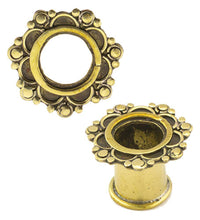 Load image into Gallery viewer, Brass Tunnel Bogen Blume Kreise antik gold nickelfrei Plug Messing Expander Ohrschmuck - chicnit.com
