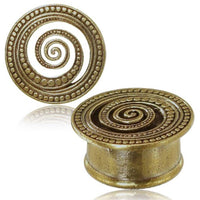 Load image into Gallery viewer, Brass Tunnel Plug Spirale Punkte antik golden Messing Schmuck - chicnit.com
