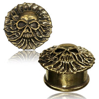 Load image into Gallery viewer, Brass Skull Plug verzweigt antik golden Messing Expander Tunnel - chicnit.com
