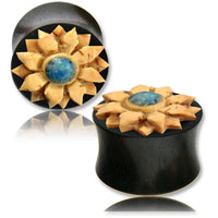 Load image into Gallery viewer, Arang Holz Plug dunkel Kokosnuss Türkis Stein Blume beige Tribal Expander Organic - chicnit.com
