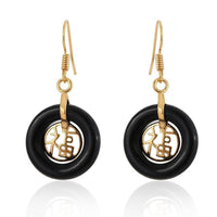 Load image into Gallery viewer, Brass Ohrringe Ohrhänger Ohrschmuck Damen Brasshänger Katzenauge rund - chicnit.com
