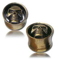 Load image into Gallery viewer, Brass Plug Tunnel Skull Schädel Totenkopf gold nickelfrei Organic Messing Piercing Expander - chicnit.com
