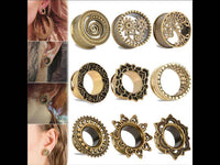 Load image into Gallery viewer, Brass Tunnel Lotus Blume antique Finish gold Plug - chicnit.com
