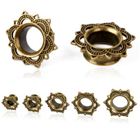 Load image into Gallery viewer, Brass Tunnel Lotus Blume antique Finish gold Plug - chicnit.com
