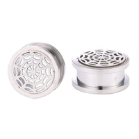 Load image into Gallery viewer, Edelstahl Flesh Tunnel ribbed Steel Plug Spinnennetz silber Schraubplug Netz - chicnit.com
