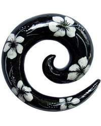 Load image into Gallery viewer, Expander Spirale Piercing Holz handbemalt weiß schwarz Blumen Hawai Unisex Plug Tunnel Ohrhänger Ohrstecker - chicnit.com
