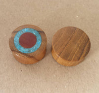 Load image into Gallery viewer, Flesh Plug Ringe Sawoholz crushed Türkis Teakholz Holz - chicnit.com

