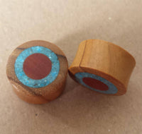 Load image into Gallery viewer, Flesh Plug Ringe Sawoholz crushed Türkis Teakholz Holz - chicnit.com
