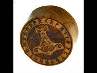 Load image into Gallery viewer, Flesh Plug Teakholz Mjölnir Triskele Runen double flared - chicnit.com
