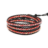 Load image into Gallery viewer, Glitzer Lederarmbänder dreilagig Glaskristall Perlen facettiert bunt Armband Leder verstellbar - chicnit.com
