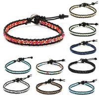 Load image into Gallery viewer, Glitzer Lederarmbänder Glaskristall Perlen facettiert bunt Armband Leder verstellbar unisex - chicnit.com
