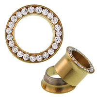 Load image into Gallery viewer, Glitzer Tunnel golden Kristall Inlay Edelstahl Plug Expander Piercing Chirurgenstahl - chicnit.com
