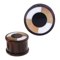 Load image into Gallery viewer, Holz Plug braun Resin Kreis Rand Perlmutt schwarz Tunnel Tribal Expander Organic - chicnit.com
