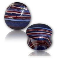 Load image into Gallery viewer, Holz Plug handbemalt Batik Style lila rot blau Tribal Tunnel Organic Expander handgeschnitzt - chicnit.com
