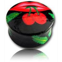 Load image into Gallery viewer, Holz Plug Mund Kirschen rot schwarz Tunnel Unisex Ohrschmuck Teakholz Ohrstecker Ohrringe - chicnit.com
