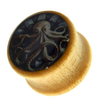 Load image into Gallery viewer, Holz Plug Oktopus Krake Bild beige hell double flared - chicnit.com
