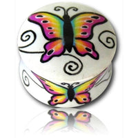 Load image into Gallery viewer, Holz Plug Schmetterling bunt weiß Tunnel Ohrschmuck Teakholz Ohrstecker Ohrringe Expander - chicnit.com
