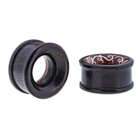 Load image into Gallery viewer, Holz Tunnel Bone Inlay Kranz Spiralen Tribal Plug handgeschnitzt Sonoholz Tamarindenholz Expander - chicnit.com
