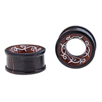 Load image into Gallery viewer, Holz Tunnel Bone Inlay Kranz Spiralen Tribal Plug handgeschnitzt Sonoholz Tamarindenholz Expander - chicnit.com
