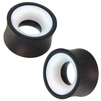 Load image into Gallery viewer, Holz Tunnel Bone Inlay weiß schwarz Eisenholz konkav Tribal Plug handgeschnitzt Expander - chicnit.com
