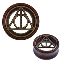Cargar imagen en el visor de la galería, Holz Tunnel Kreis Strich Dreieck Brass Inlay antik golden Tribal Plug Expander - chicnit.com
