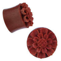 Load image into Gallery viewer, Holzplug Sawoholz Blume zweireihig rotbraun handgeschnitzt Tribal Plug Expander Holz Tunnel - chicnit.com
