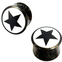 Load image into Gallery viewer, Horn Plug schwarz Bone Inlay Stern Kreis Organic Expander Tribal Piercing Ohrstecker Tunnel - chicnit.com

