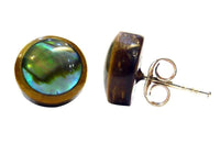 Load image into Gallery viewer, Kokosnuss Paua Shell Perlmutt bunt Ohrstecker rund dunkelbraun Holz Holzohrstecker Edelstahl - chicnit.com
