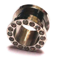 Load image into Gallery viewer, Metall Tunnel Chirurgenstahl Strass Kristall Inlay Unisex Plug Glitzerstein silbergrau Expander - chicnit.com
