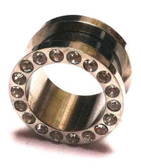 Load image into Gallery viewer, Metall Tunnel Chirurgenstahl Strass Kristall Inlay Unisex Plug Glitzerstein silbergrau Expander - chicnit.com

