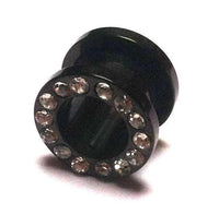 Load image into Gallery viewer, Metall Tunnel Chirurgenstahl Strass Kristall Inlay Unisex Schmuck Plug Glitzerstein schwarz Expander - chicnit.com
