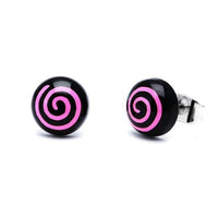 Load image into Gallery viewer, Ohrstecker Halbkugel Spirale 8 mm Acryl Unisex Ohrringe Edelstahl nickelfrei zweifarbig - chicnit.com
