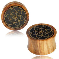 Load image into Gallery viewer, Olivenholz Horn Inlay Flesh Plug Blume des Lebens - chicnit.com
