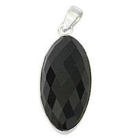 Load image into Gallery viewer, Onyxanhänger schmal oval schwarz facettiert gewölbt 925er Sterling Silber Onyx Anhänger Glitzer - chicnit.com
