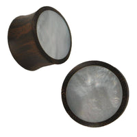 Load image into Gallery viewer, Organic Sonoholz Plug braun Perlmutt weiß schillernd Inlay Tribal - chicnit.com
