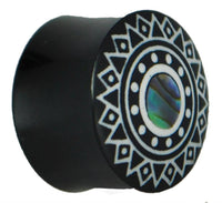 Load image into Gallery viewer, Plug Horn weiße Gravur Paua Abalone Kreis Sternmuster schwarz Piercing - chicnit.com

