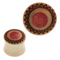 Load image into Gallery viewer, Plug Krokodilholz rot crushed Stein Inlay Blume Gravur double flared Handarbeit - chicnit.com
