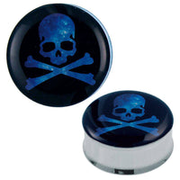 Cargar imagen en el visor de la galería, Plug Tunnel Piraten Totenkopf blau Edelstahl Acryl Expander Piercing Chirurgenstahl - chicnit.com

