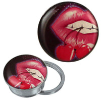 Load image into Gallery viewer, Schraub Plug Tunnel silbern Edelstahl Kirschen Mund pink lila schwarz Acryl Piercing - chicnit.com
