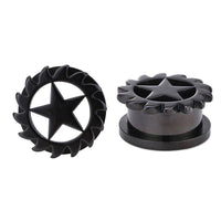 Cargar imagen en el visor de la galería, Schraubplug Chirurgenstahl Tunnel Plug Edelstahl dünn dunkles grau leicht glänzend Stern mittig Zacken Rand - chicnit.com

