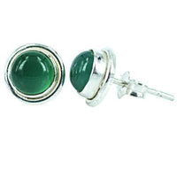 Load image into Gallery viewer, Silberohrstecker rund Rand gewölbt Grün Jade Ohrstecker 925er Sterling Silber Damen Schmuck - chicnit.com
