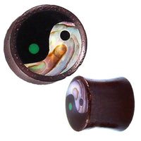 Load image into Gallery viewer, Sonoholz Plug Yin Yang Inlay Paua Abalone Resin schwarz Tunnel Tribal Expander.
