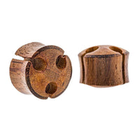 Load image into Gallery viewer, Tribal Holz Plug rund drei Löcher Tunnel handgeschnitzt Sonoholz Teakholz Expander Unisex - chicnit.com
