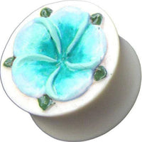 Cargar imagen en el visor de la galería, Tribal Plug Bone weiß Inlay Blume blau grün handgeschnitzt Organic Expander Tunnel Piercing - chicnit.com
