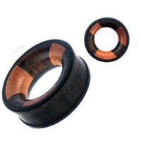 Load image into Gallery viewer, Tribal Tunnel zweifarbig braun schwarz Holztunnel handgeschnitzt verschiedene Holzarten Plug Expander - chicnit.com
